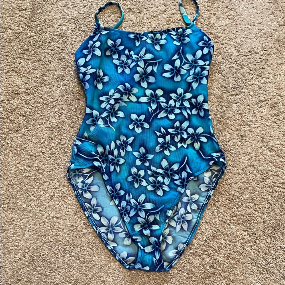 Cherokee Vintage Blue Floral Women's One Piece Swimsuit, 14